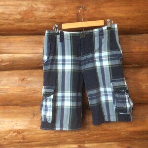 Aeropostale Vintage Y2K Blue Plaid Long Cargo Surf Casual Golf Shorts Size 30